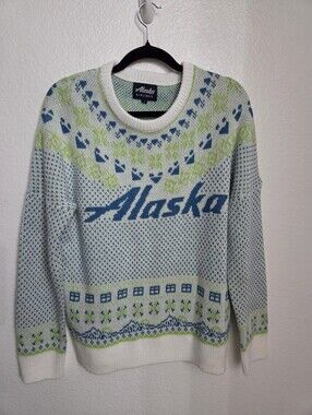 Alaska Airlines Holiday Sweater Men's Size Large Knit Logo Crewneck Pullover